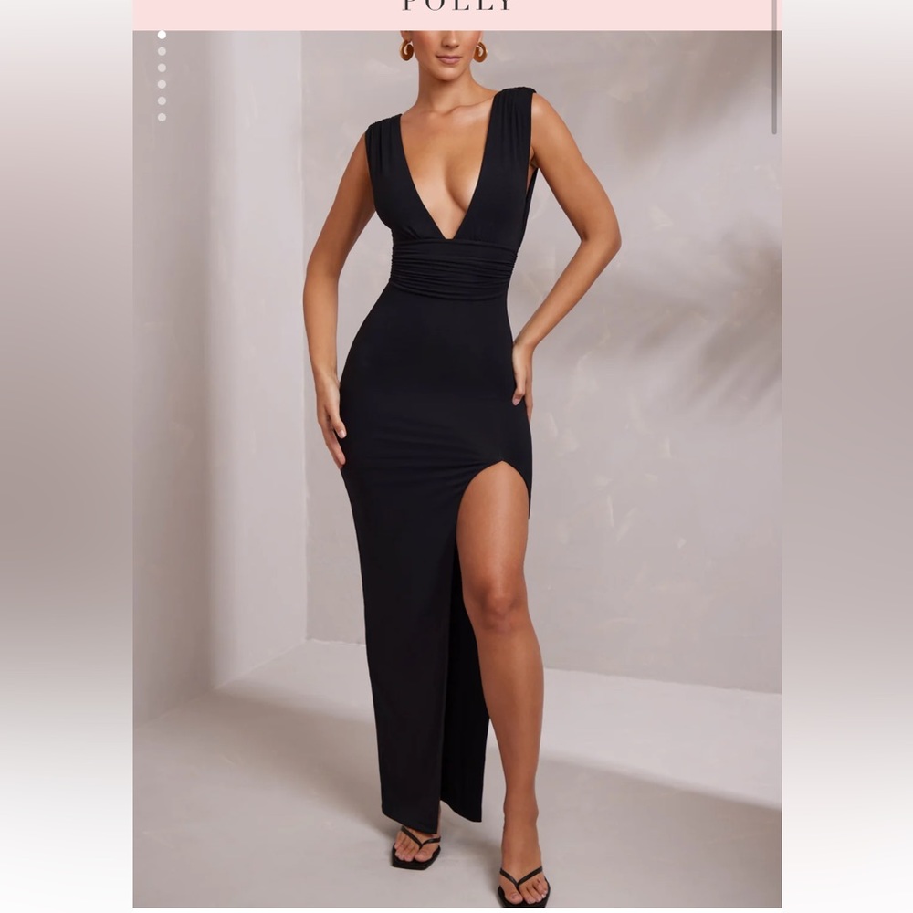 High Split Plunge Neck Maxi Dress in Black